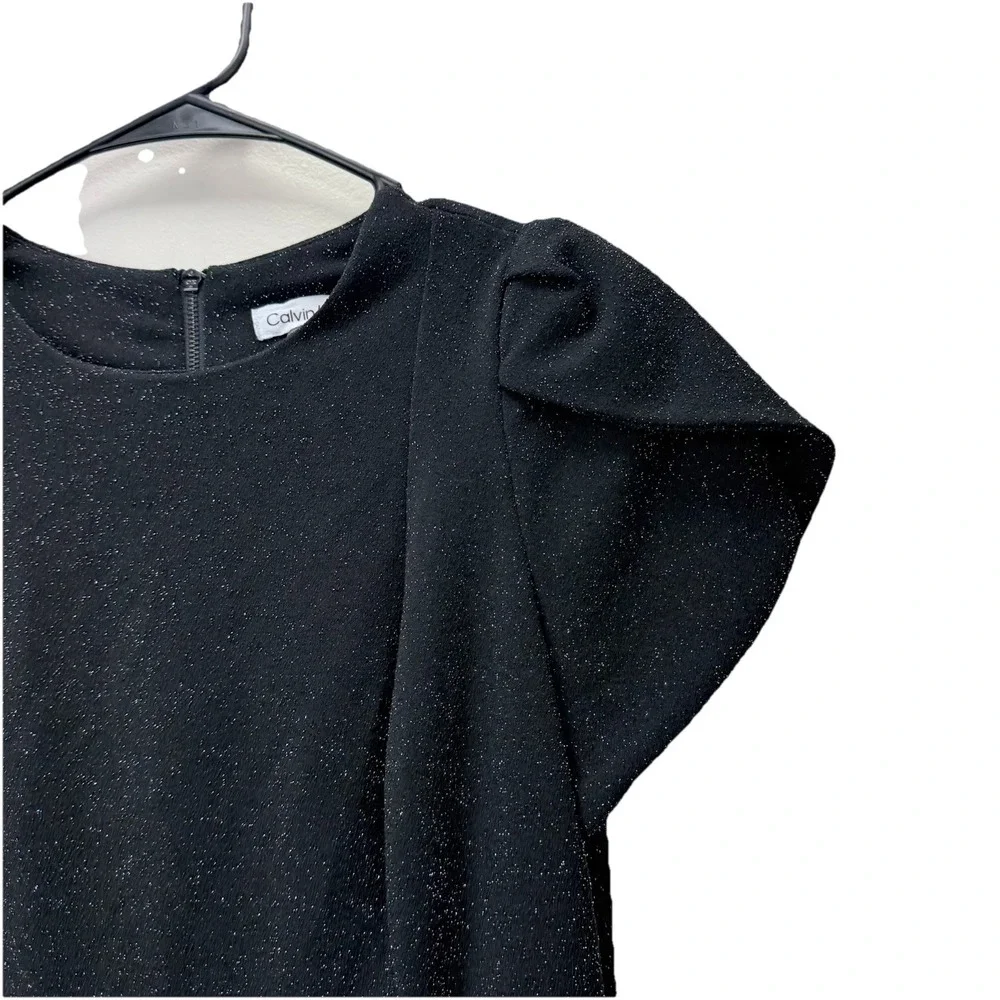 Calvin Klein Black Glitter Tulip Sleeve Stretch Sheath‎ Dress Wedding Cocktail 6